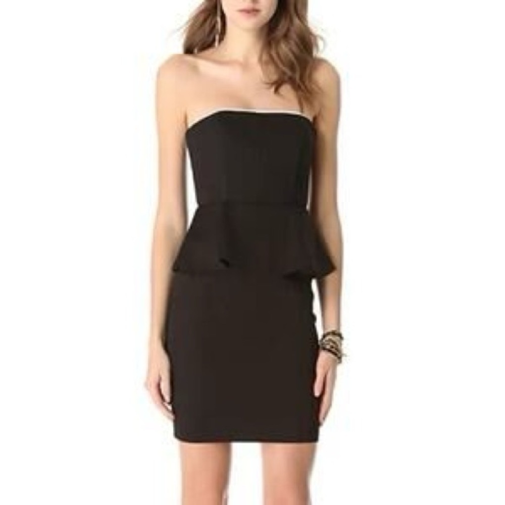 Alice + Olivia Black “Employed” Strapless Peplum Dress